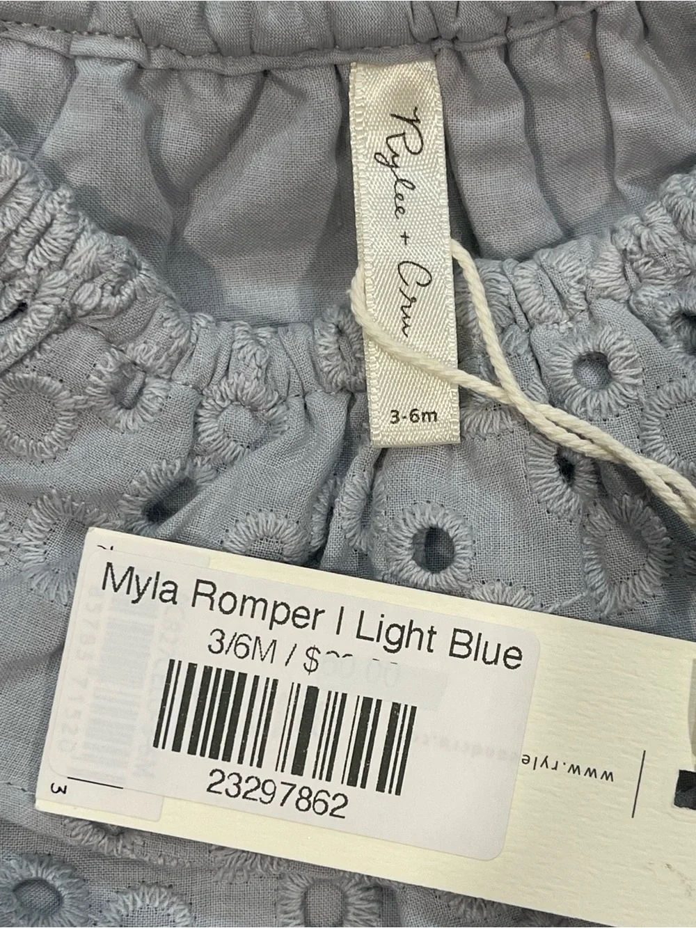 Rylee + Cru Myla Romper - Light Blue Size 3-6Months NWT